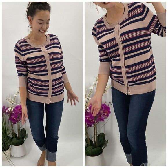 Halogen Cardigan NWT Striped Blue/Coral/Pink XS - Picture 2 of 9